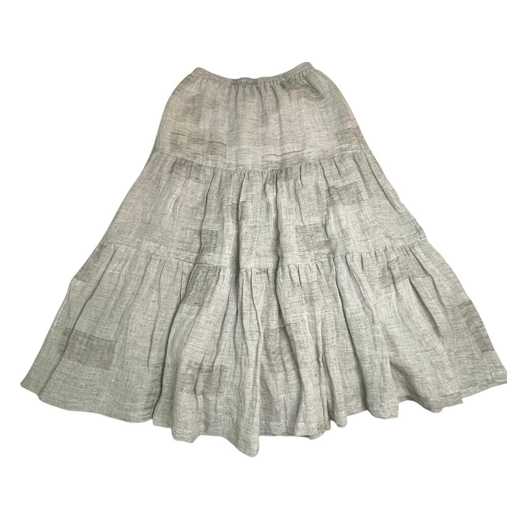 Eskandar 100% Linen Maxi Skirt Gray Size 1 Boho Prairie Lagenlook Peasant